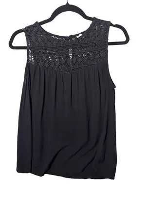 Old Navy Womens Tank Top XS Black Lace Yoke Sleeveless Boho Romantic Blouse thumbnail 1