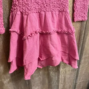 Free People What A Time Textured Long Sleeve Pink Mini Dress XS NWT thumbnail 4
