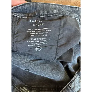 American Eagle Wide Leg Cargo Jeans Black High Rise Raw Hem 16 Long thumbnail 5