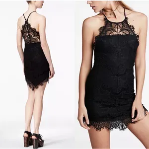 Free People Shes Got It Lace Mini Dress L Black Halter Button Back NWT OB518210 thumbnail 2