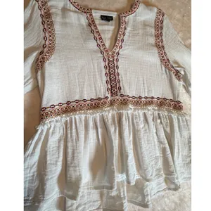 Topshop Ivory Embroidered Boho Peasant Blouse Babydoll Fringe Top US 12 thumbnail 11