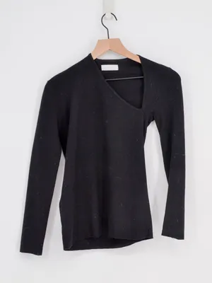 Oak + Fort Cut-Out Neck Long Sleeve Top Black M thumbnail 2