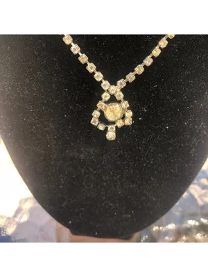 Vintage Women's Rhinestone Silver Tone Necklace - 14" thumbnail 2