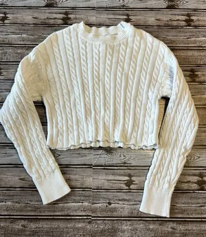 Aerie Cropped Cable Knit Sweater in White size medium thumbnail 1