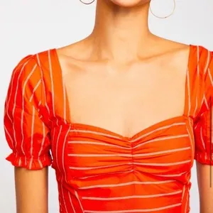 Free People Women's Orange Striped Puff Sleeve Crop Top Blouse Size XS thumbnail 1