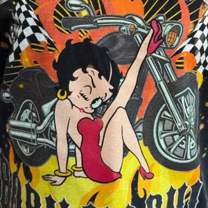 Betty Boop Biker Graphic‎ Crop Top Bleach Splatter Black Medium Grunge Pin-up thumbnail 8