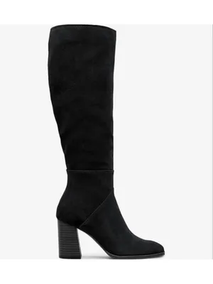 NEW Knee High Square Toe Chunky Block Heel Side Zipper Vegan Suede Long Boots 11 thumbnail 7