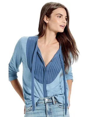 Lucky Brand | M | Linen Peasant Boho Pintuck Hidden Button Up Top Blouse Shirt thumbnail 1