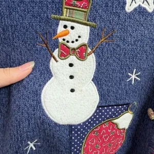 Vintage Crystal Kobe blue knit patchwork button down sweater vest Christmas M Size M thumbnail 8