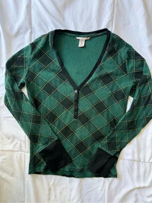 Victoria's Secret Green Argyle PJ Set with Black Trim thumbnail 7
