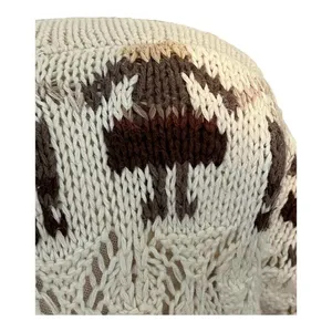 Red Camel Llama Novelty Cardigan Sweater Womens Large Cream Brown Vintage‎ Ramie thumbnail 4