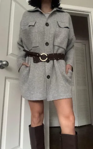 oversized knit chunky sweater grey jacket/shacket thumbnail 1