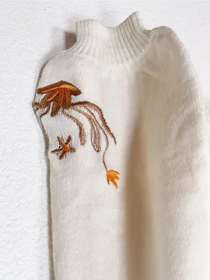 Miss Sparkling Ivory Floral Embroidered Open Front Knit Cardigan Sweater thumbnail 4