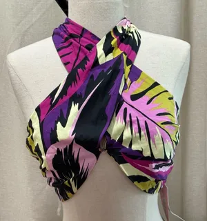 Future Collective Botanical Wrap Neck Halter Tiny Top Size‎ XS NWT Black thumbnail 1