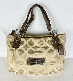 Coach Kristen Signature Op Art Hobo Purse Sateen Zip Top thumbnail 1
