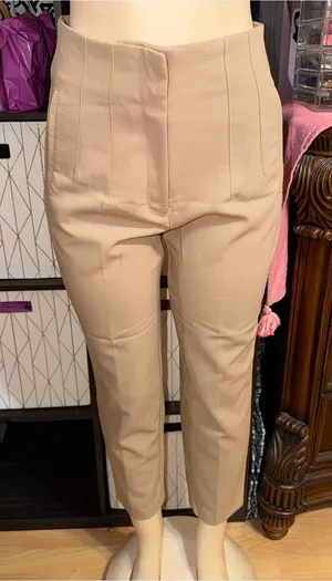 Zara Cropped Tailored Pants in Beige thumbnail 1