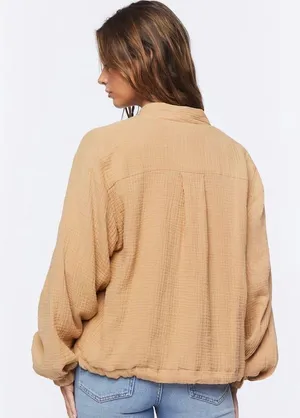 Cotton Crinkle Knit Bomber Jacket Size M thumbnail 3