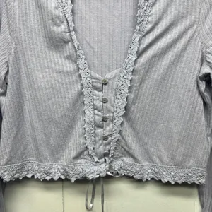 Free People Linen Blend Bohemian Cropped Lavender Women's Boxy Top Size Large thumbnail 5