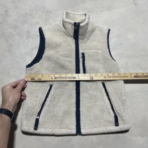 Abercrombie Sherpa Fleece Vest Women's SZ Small Cream Navy Full Zip Pockets Y2K thumbnail 3