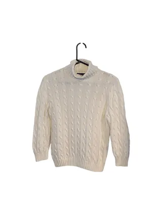 Vintage Ralph Lauren Cable Knit Turtleneck Sweater Ivory Cotton Coastal preppy thumbnail 3