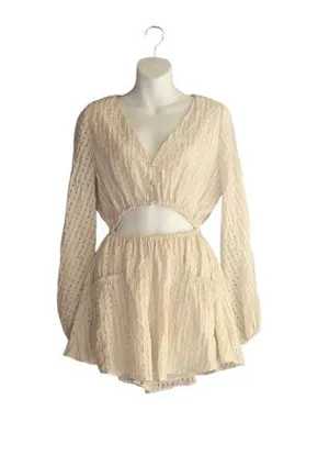 Mable Cream and White Long Sleeve Cut Out Romper thumbnail 1