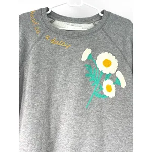 Lucky Brand L Daisy Applique Sweatshirt Crewneck Sweater Pullover Embroidered thumbnail 2