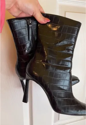 MANGO black croc embossed boots thumbnail 1