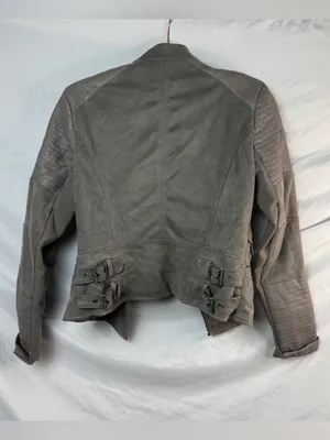 Y2K 2000s BCBGMAXAZRIA gray suede moto jacket thumbnail 8