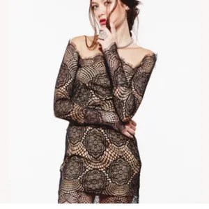 For Love & Lemons Grace Dress in Black Nude Mesh Lace size Medium $285 thumbnail 16