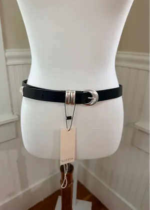 NWT Nation LTD Leather Belt Silver Western Buckle Tip Made in Italy Black Large thumbnail 1
