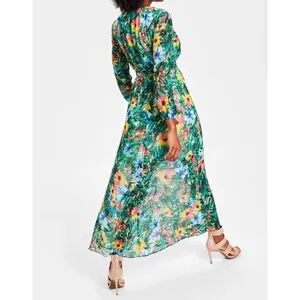 INC boho whimsi resort tropical Floral Maxi Dress Green pink flowy beach party y thumbnail 2