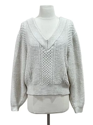 H&M Ivory Mixed Texture Cable Knit Sweater Size Medium thumbnail 4