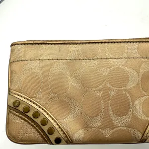 Coach Gold Lurex Zip Up Studded Logo Wristlet thumbnail 7