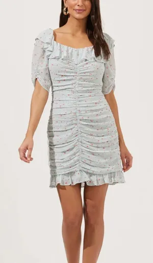 ASTR THE LABEL‎ Ruffle Neck Ruched Mini Dress Sz M thumbnail 1