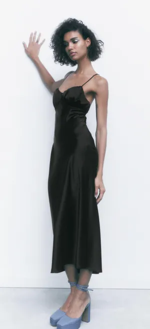 ZARA Black Satin Sleek Camisole Slip Dress thumbnail 7