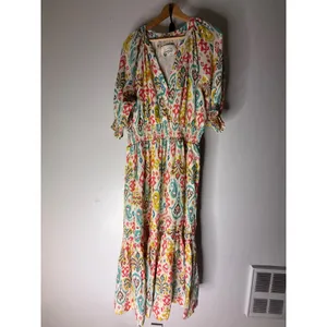 Anthropologie Felipa Maxi Dress Size L Ikat Print‎ Smocked Waist Short Sleeve thumbnail 3