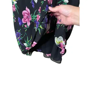 Vintage Skirt Womens Size 16 Black Floral Print Maxi‎ Stretch Waist Classic thumbnail 4