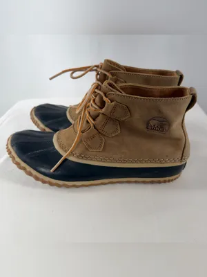 Sorel Out N About Leather Waterproof Lace Up Duck Boots in‎ Brown Black Size 9.5 thumbnail 4