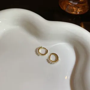 White Pearl Small Gold Hoop Earrings for Women thumbnail 2