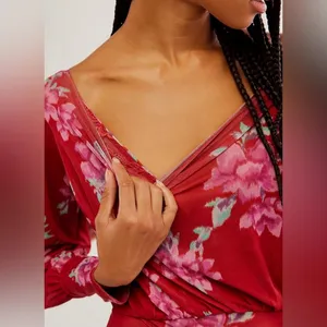 Free People Intimately‎ NWOT Undercover Printed Bodysuit Cherry Combo Top thumbnail 2