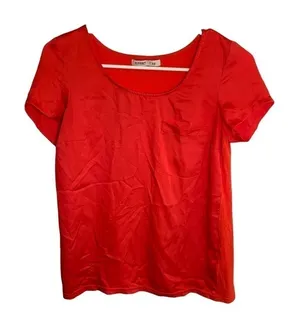 Old Navy Womens Sz XS Scoop Neck Short Sleeve Blouse Red Pink Mixed Media Pocket thumbnail 1