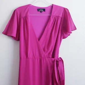 Lulu's Magenta Ruffle Maxi Wrap Dress thumbnail 3