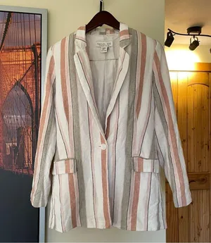 Rachel Zoe Striped Linen Oversized Summer Coastal Resort Blazer Jacket thumbnail 3