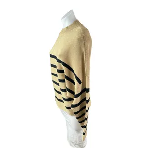 Zesica Women's Beige Tan Striped Mock Neck Knit Long Dolman Sleeve Sweater Top M thumbnail 3