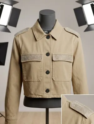 ZARA Cropped Jacket with Rhinestones and Rhinestones - Size XS (NWT) Women's. thumbnail 2