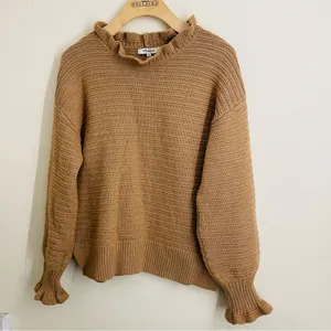 Madewell Merino Wool Blend Textured Knit Ruffle Sweater Camel Brown Size S thumbnail 12