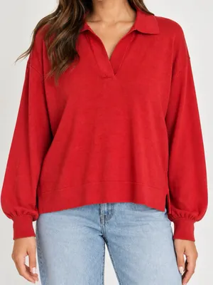 Peter Millar Goldie Red Silk Blend Collared V-Neck Sweater Pullover thumbnail 1