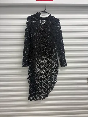 Pretty Garden Womens Black Lace Sheer Layered Round Neck Long Sleeve Midi S thumbnail 9