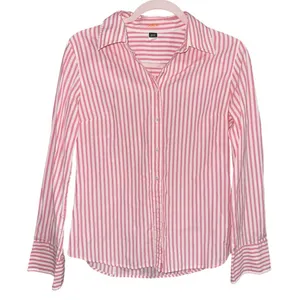 J. Crew cotton poplin shirt in stripe pink white collared button up women’s med thumbnail 1