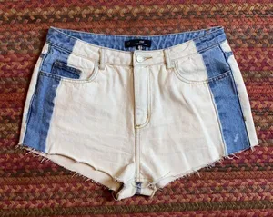 Missguided RIOT TWO TONE HIGH RISE MOM JEAN SHORTS thumbnail 1